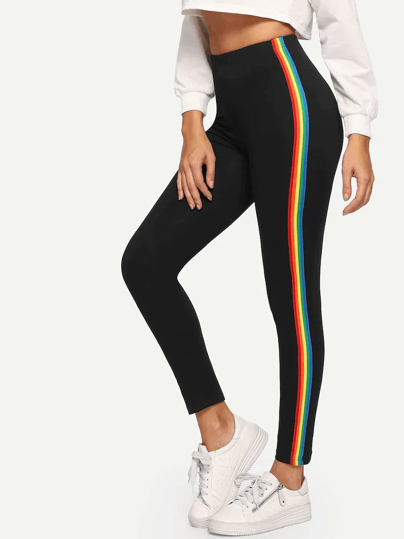 Slim Fit Nine-Point Pants with Rainbow Stripes Kia Day Design