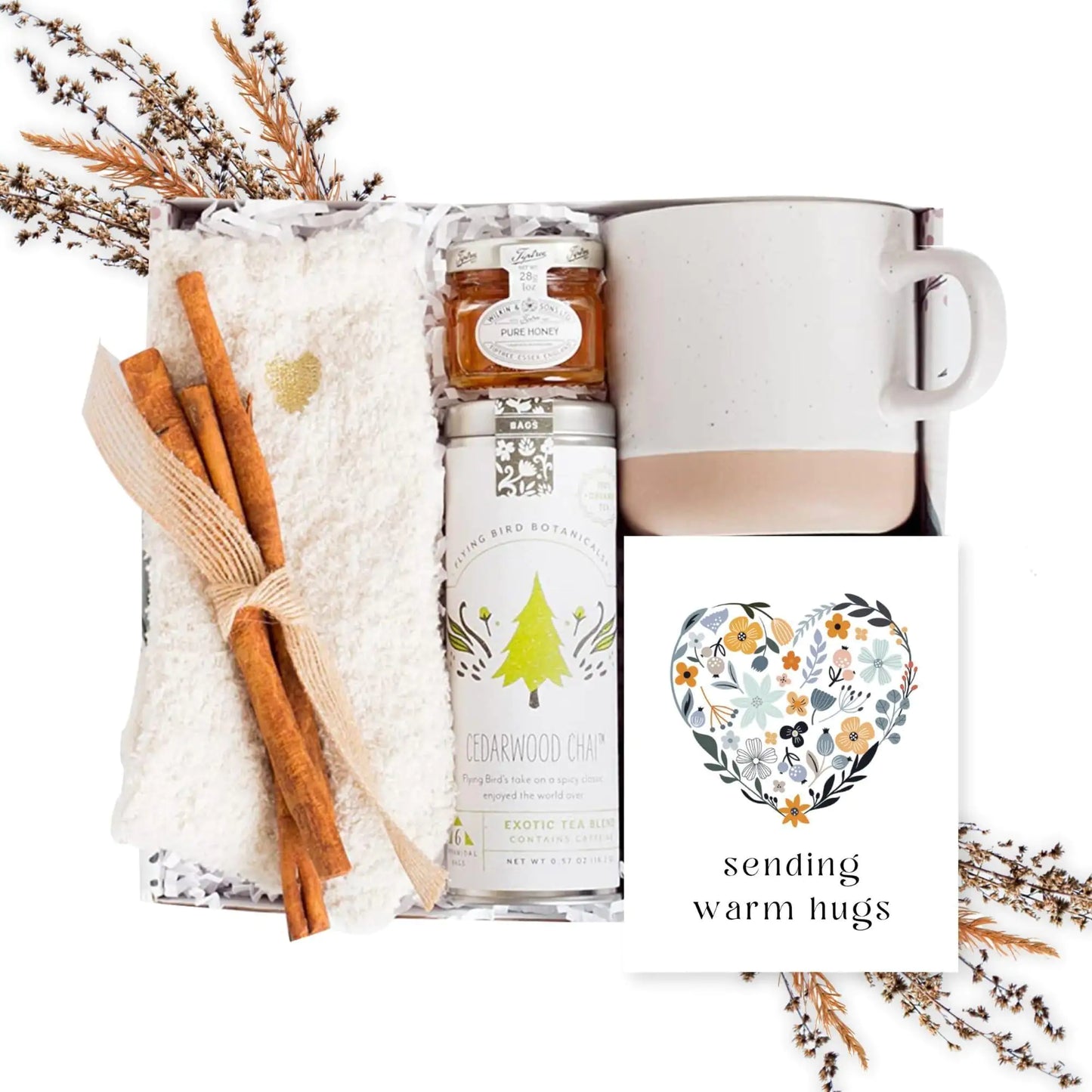 Tea Lovers Gift Basket Soothing Self Care Box with Fluffy Socks Ceramic Mug - Default Title - gift set