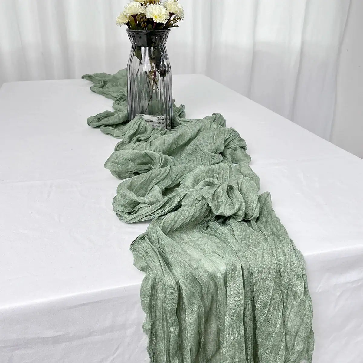 Semi-Sheer Gauze Table Runner Sage Cheesecloth Table Setting