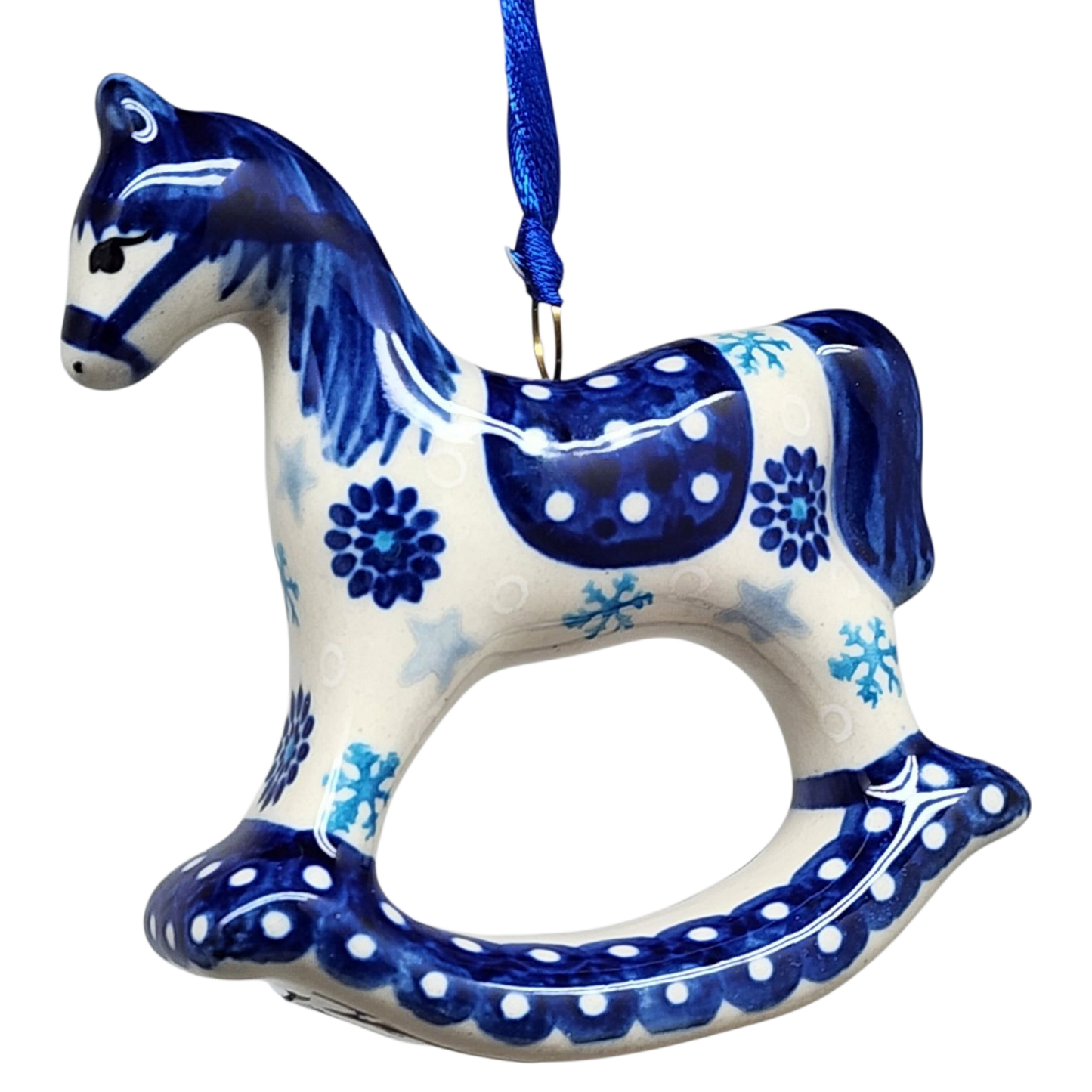 Rocking Horse Ornament - Blue Meadow Pattern - - Christmas >> Ornaments >> Animals