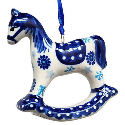 Rocking Horse Ornament - Blue Meadow Pattern - - Christmas >> Ornaments >> Animals