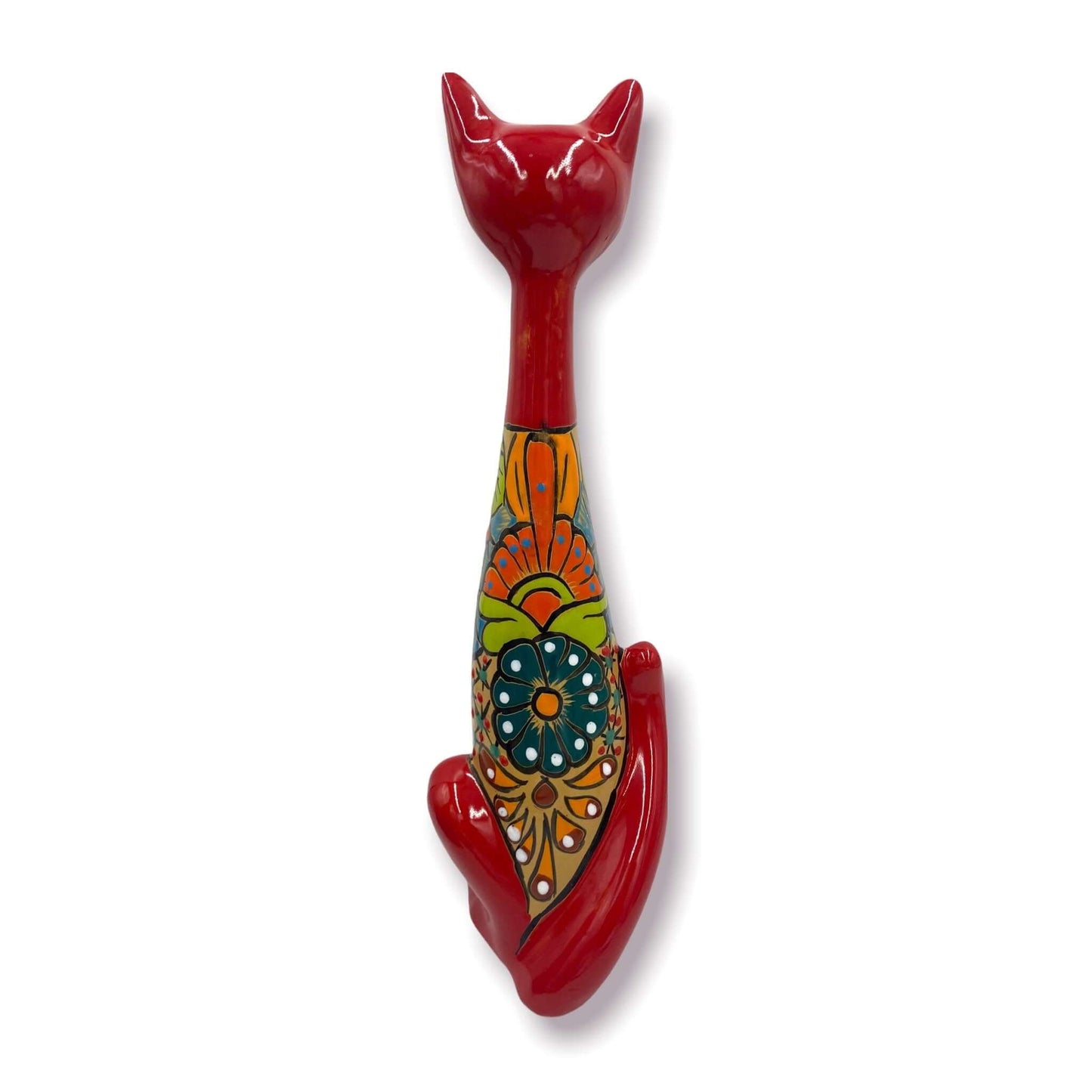 Mexican Handmade Talavera Cat Statue Cultural Artwork - - Talavera Statue