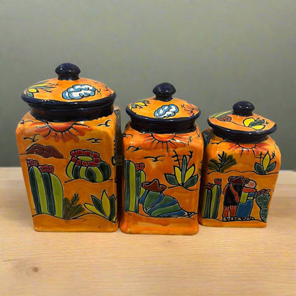 Talavera Canister Set Colorful Handmade Panchito Pottery - - Talavera Canister Set