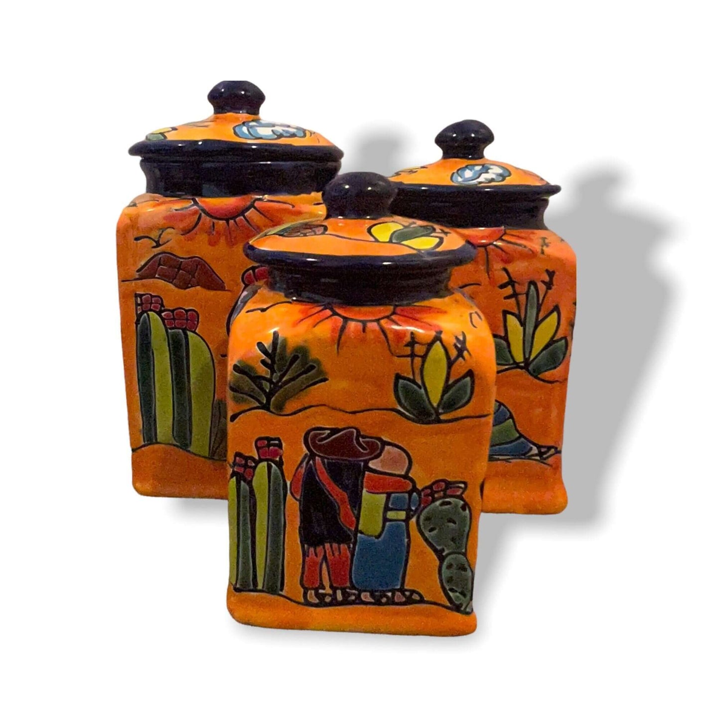 Talavera Canister Set Colorful Handmade Panchito Pottery - - Talavera Canister Set