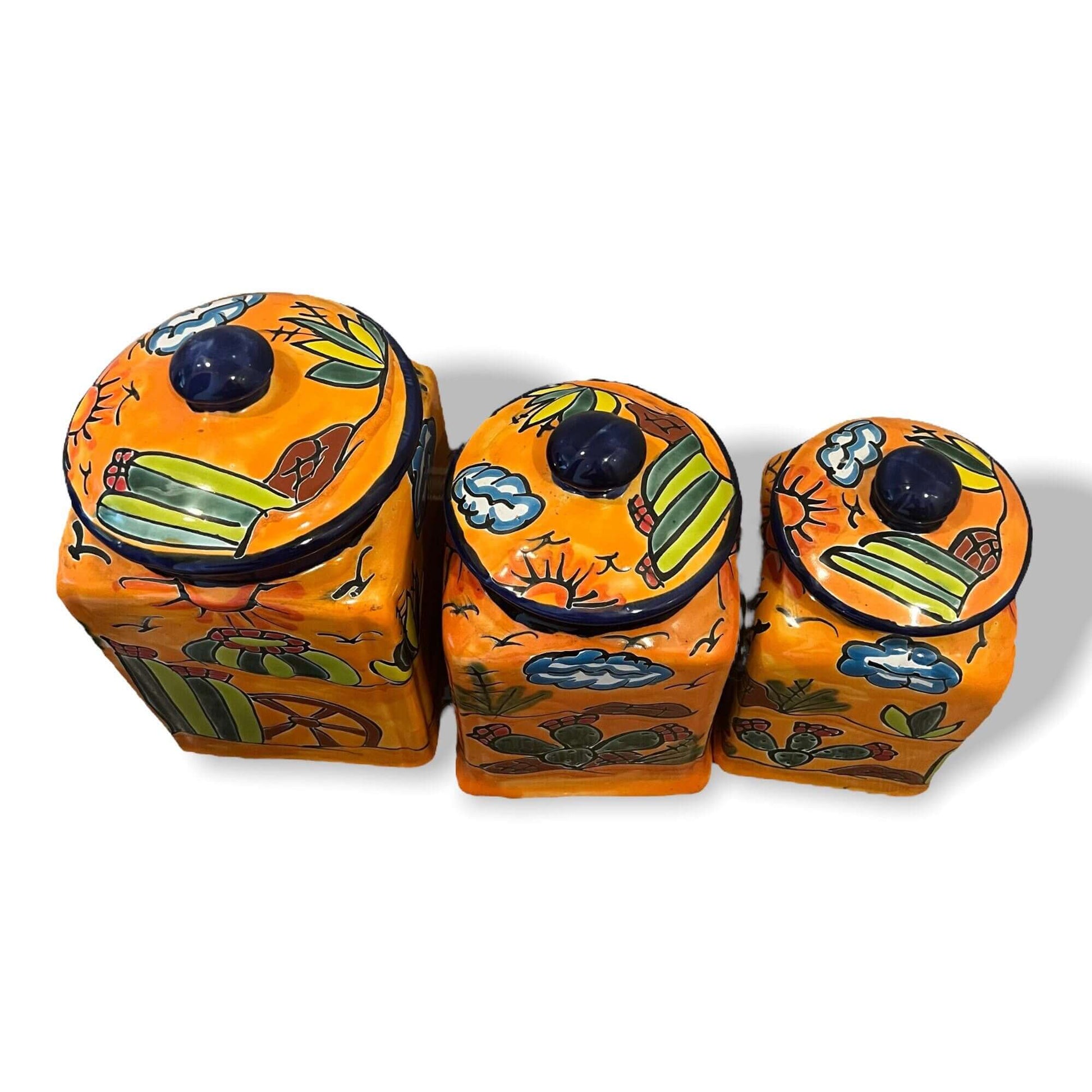 Talavera Canister Set Colorful Handmade Panchito Pottery - - Talavera Canister Set