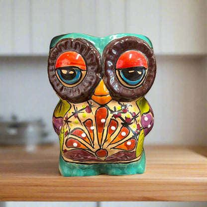 Talavera Owl Planter Double-Faced Hand-Painted Pottery - - Talavera Planter