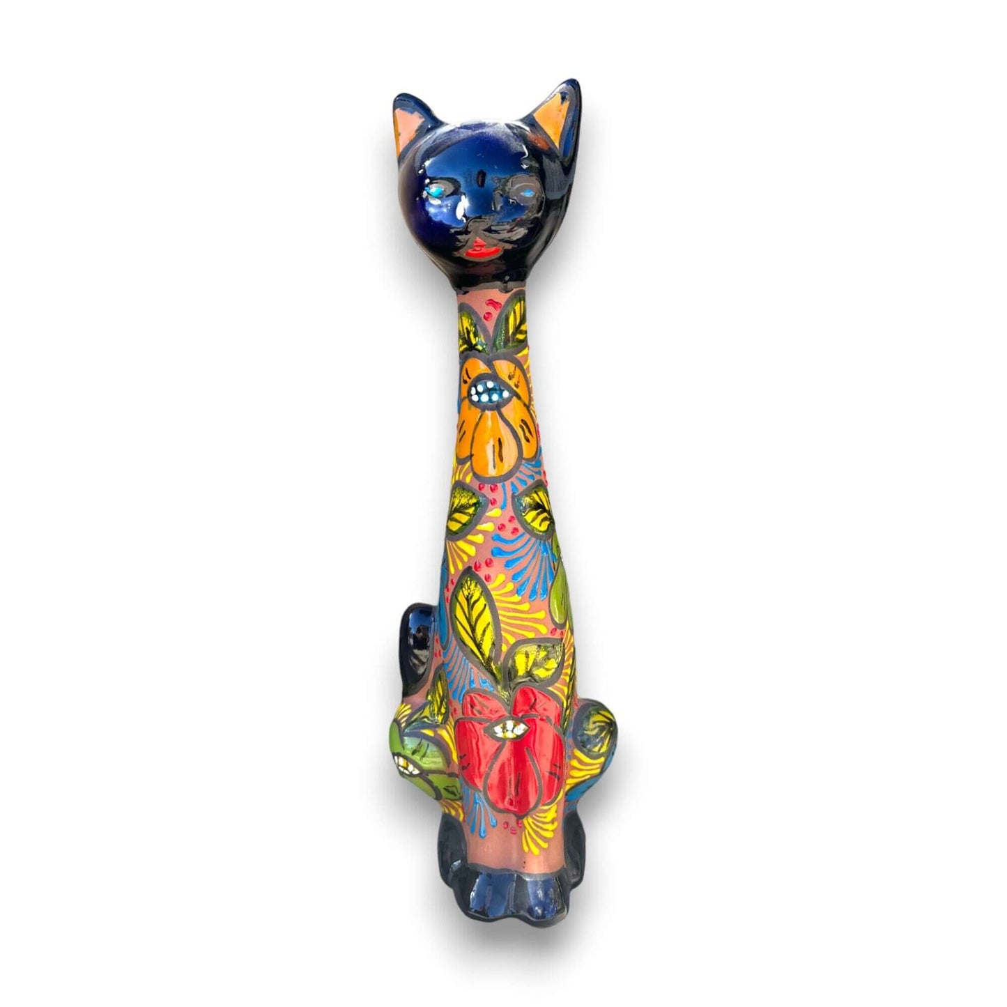 Mexican Handmade Talavera Cat Statue Cultural Artwork - - Talavera Statue