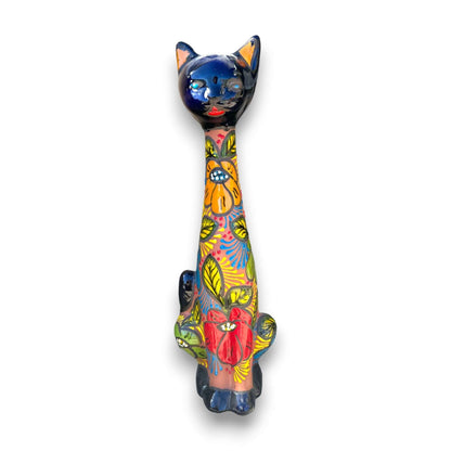 Mexican Handmade Talavera Cat Statue Cultural Artwork - - Talavera Statue