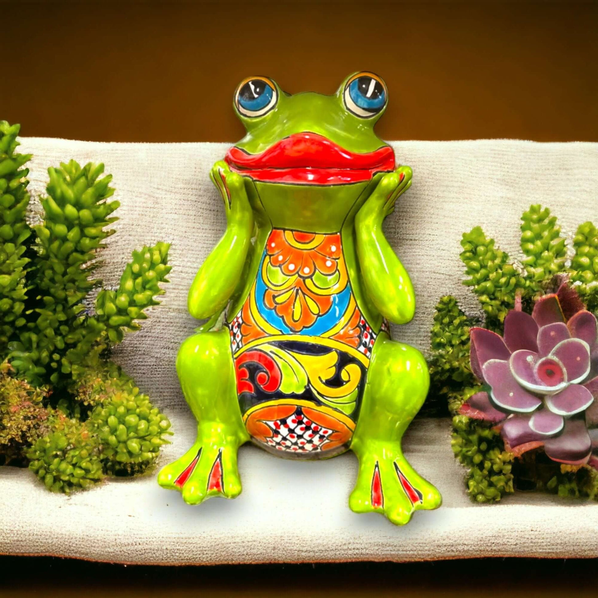 Talavera Frog Statue Vibrant Hand-Painted Mexican Ceramic Art - - Talavera Statue