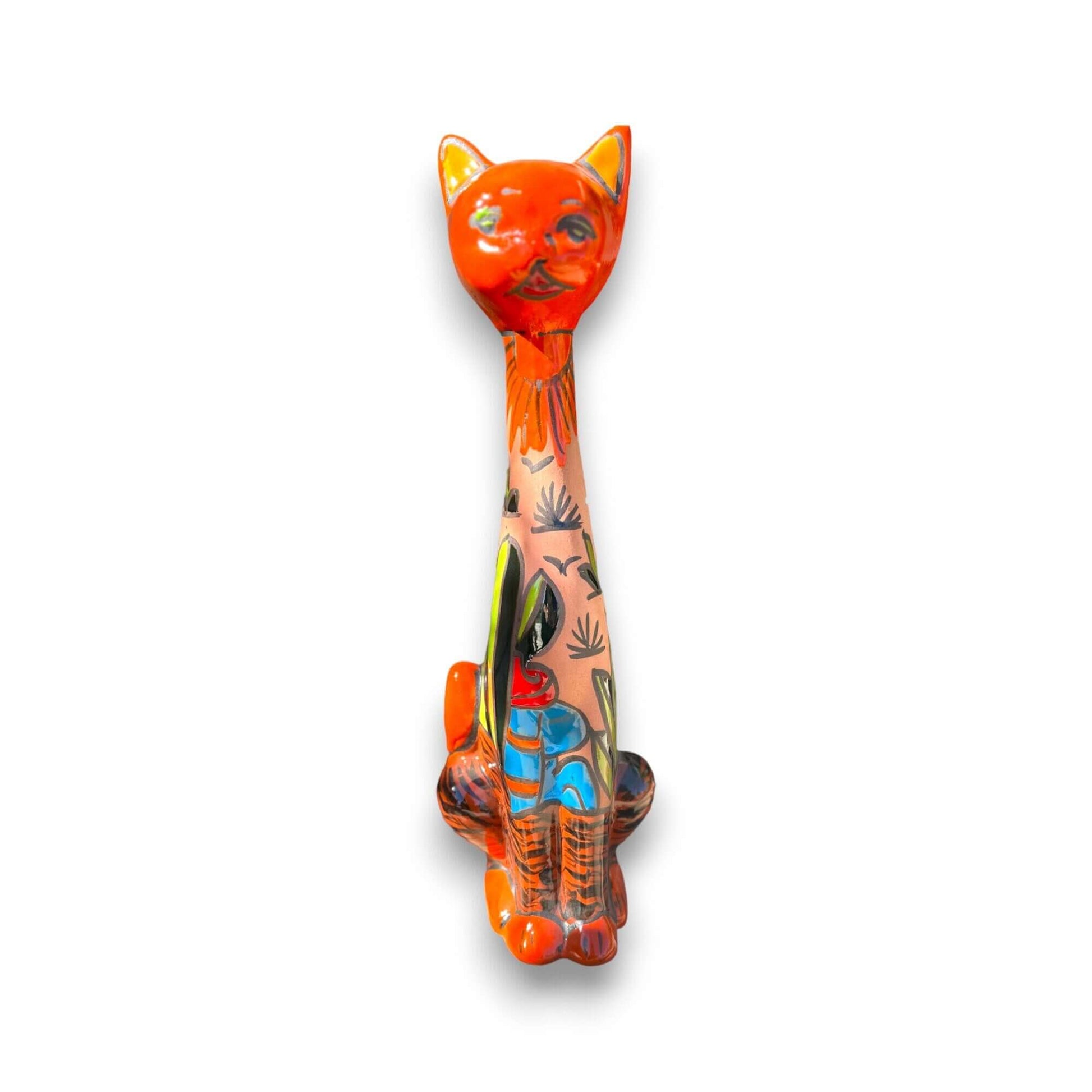 Mexican Handmade Talavera Cat Statue Cultural Artwork - - Talavera Statue