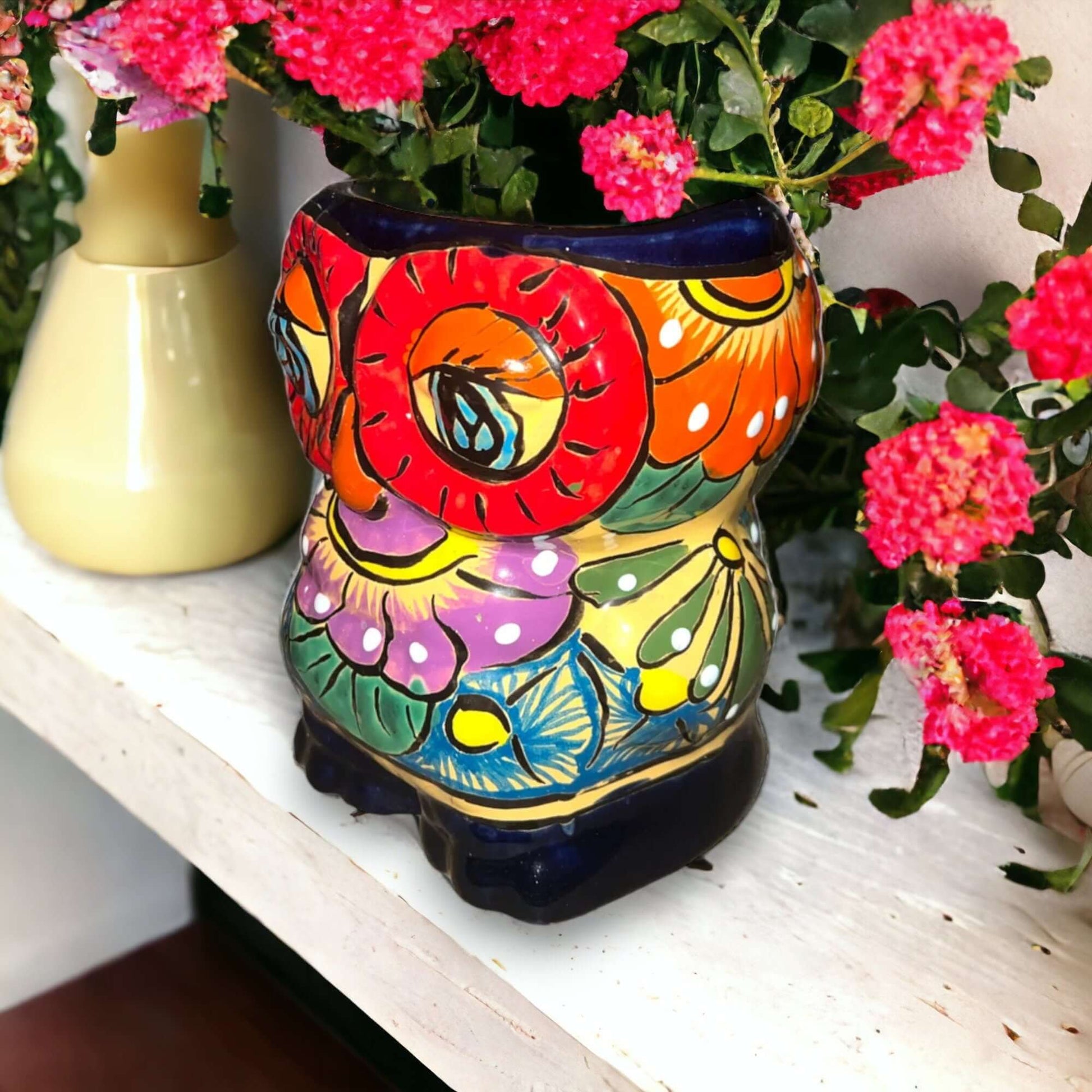 Talavera Owl Planter Double-Faced Hand-Painted Pottery - - Talavera Planter