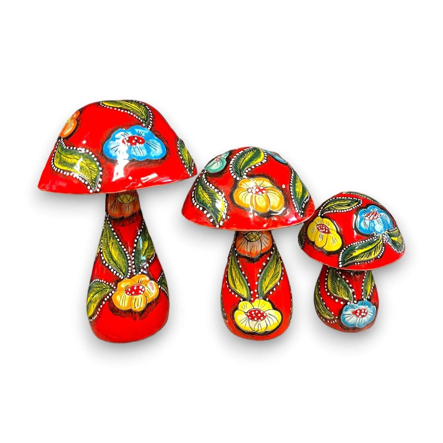 Talavera Mushroom Statue Set Hand-Painted Mexican Garden Decor - - Talavera Statue