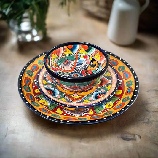 Handmade Talavera 12-Piece Dinnerware Set Mexican Pottery for 4 - - Talavera Dinnerware Set