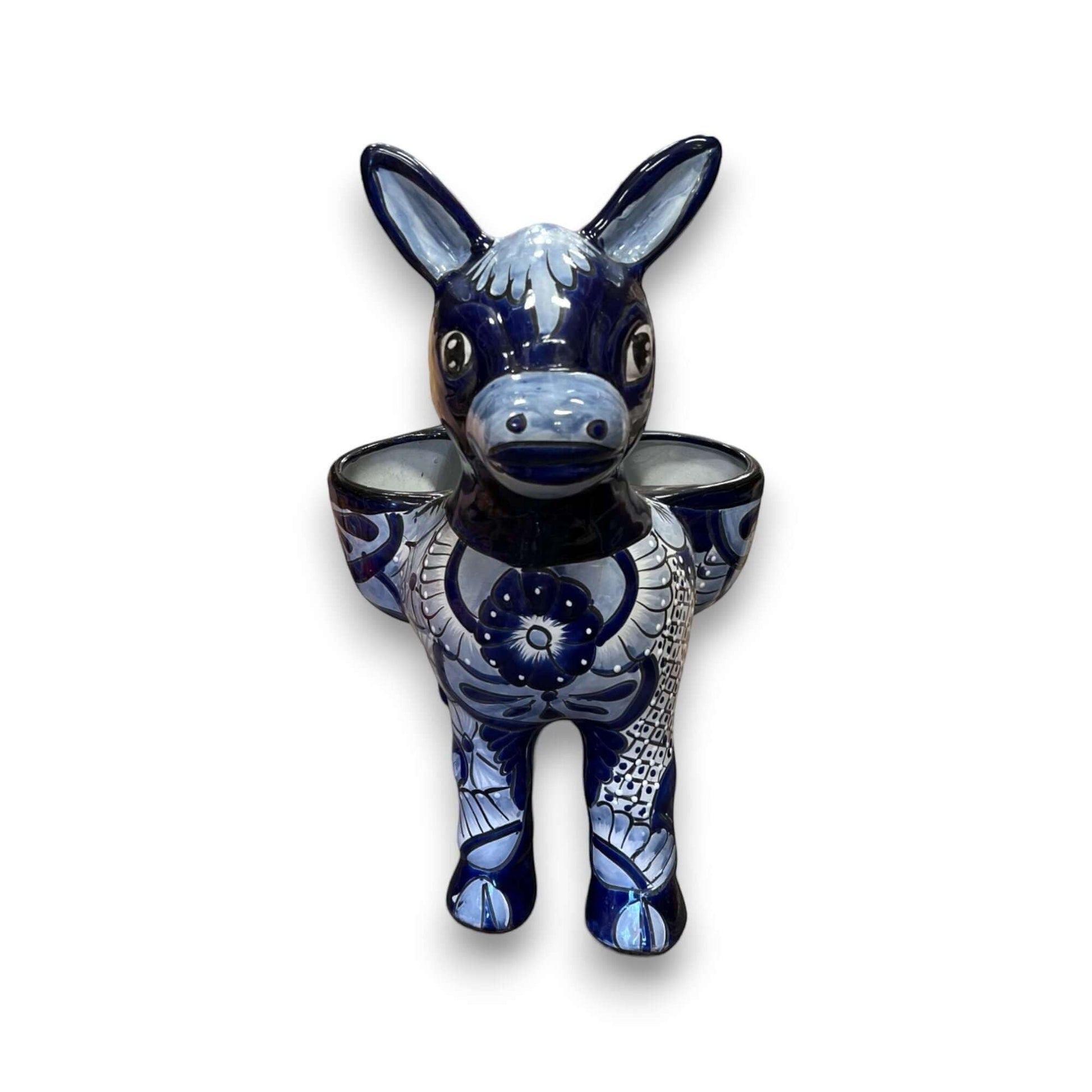Large Talavera Donkey Planter Blue and White Ceramic Burro Pot - - Talavera Planter