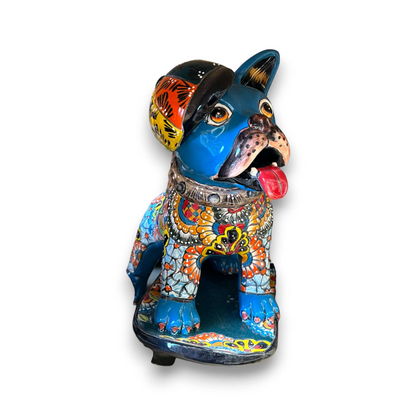 Talavera Frenchie Statue Colorful Skateboarding Bulldog Art - - Talavera Statue