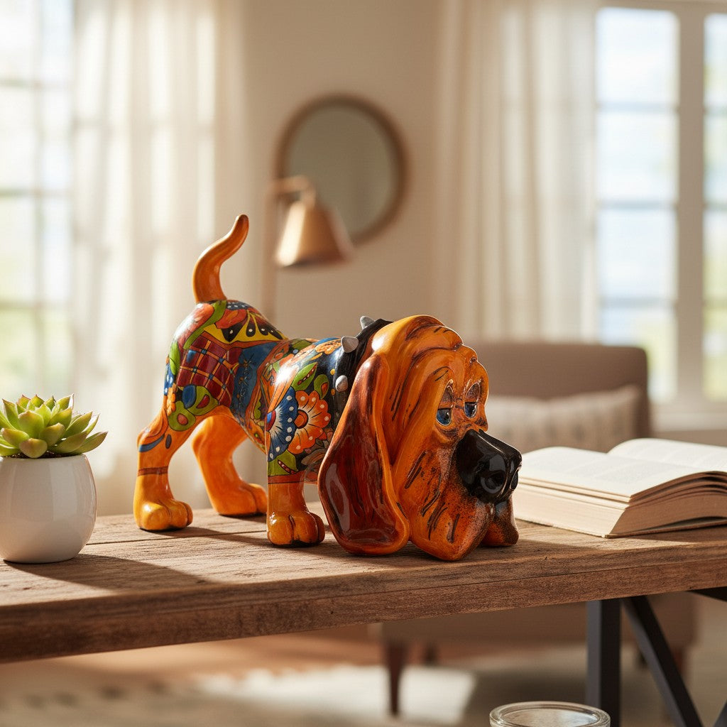 Talavera Hound Dog Statue Vibrant Mexican Ceramic Art - - Talavera Statue