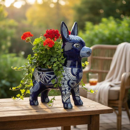 Large Talavera Donkey Planter Blue and White Ceramic Burro Pot - - Talavera Planter