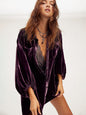 Women's Gold Velvet Casual Swing Collar blouse - Purple - Women's Fashion - Women's Clothing - Blouses & Shirts