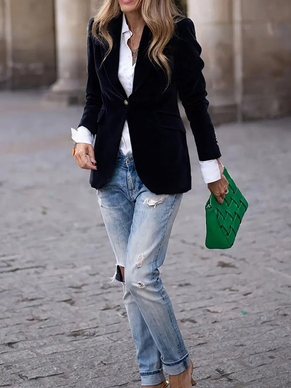 Women's Velvet Suit Jacket - Slim Fit - Multiple Colors - Four Season - -