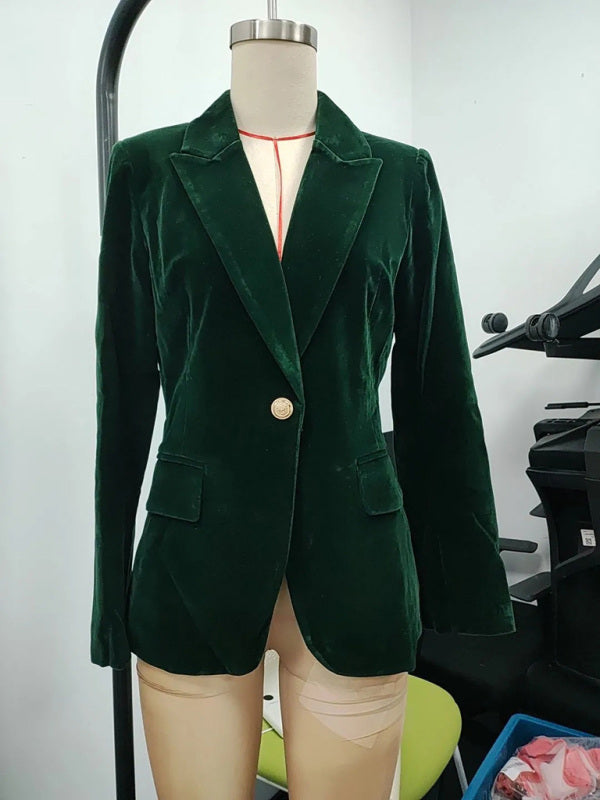 Women's Velvet Suit Jacket - Slim Fit - Multiple Colors - Four Season - -