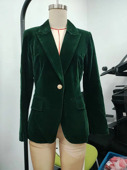 Women's Velvet Suit Jacket - Slim Fit - Multiple Colors - Four Season - -