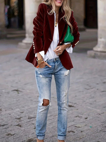 Women's Velvet Suit Jacket - Slim Fit - Multiple Colors - Four Season - -