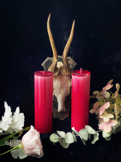 Sacred Spirit Pillar Candles - Vegan Soy - Lust (6” x 2” red white) - 10 oz - Candles