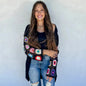 Crochet Knit Cardigan Black and Multi Color - -