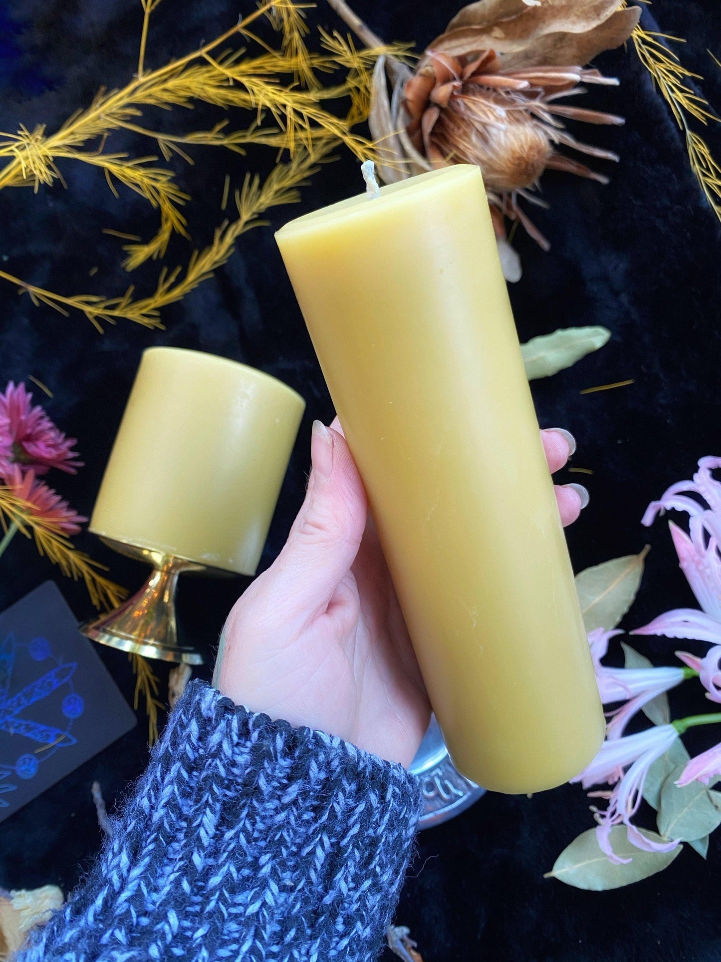 Natural Honey Beeswax Pillar Ritual Candles - - Candles