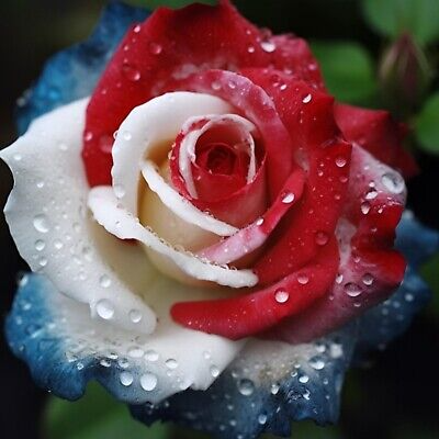 20 Three-Color Rose Seeds – Unique Red, White & Blue Blooms – Heirloom Non-GMO - - garden flowers