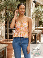 Aqua Retro Floral Halter Top, Size Medium - M Orange - New with tags