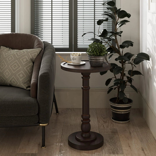 COZAYH Pedestal Small Drinking Table Traditional Tray Top End Table Espresso Kia Day Design