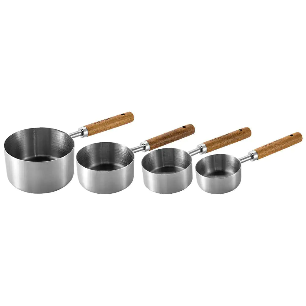 Wooden Handle Stainless Steel Measuring Cups Set