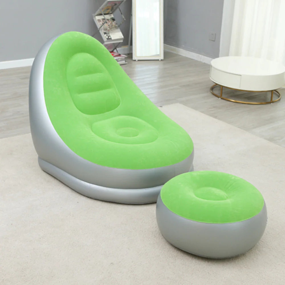 Thick Inflatable Lazy Chair with Footstool - - chair