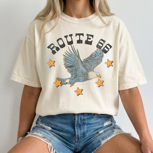 Route 66 Eagle Graphic Tee | Retro Western Route 66 T-Shirt - Ivory -