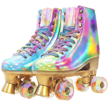 JajaHoho Rainbow Holographic High Top PU Leather Roller Skates - Rainbow US 9 - skates