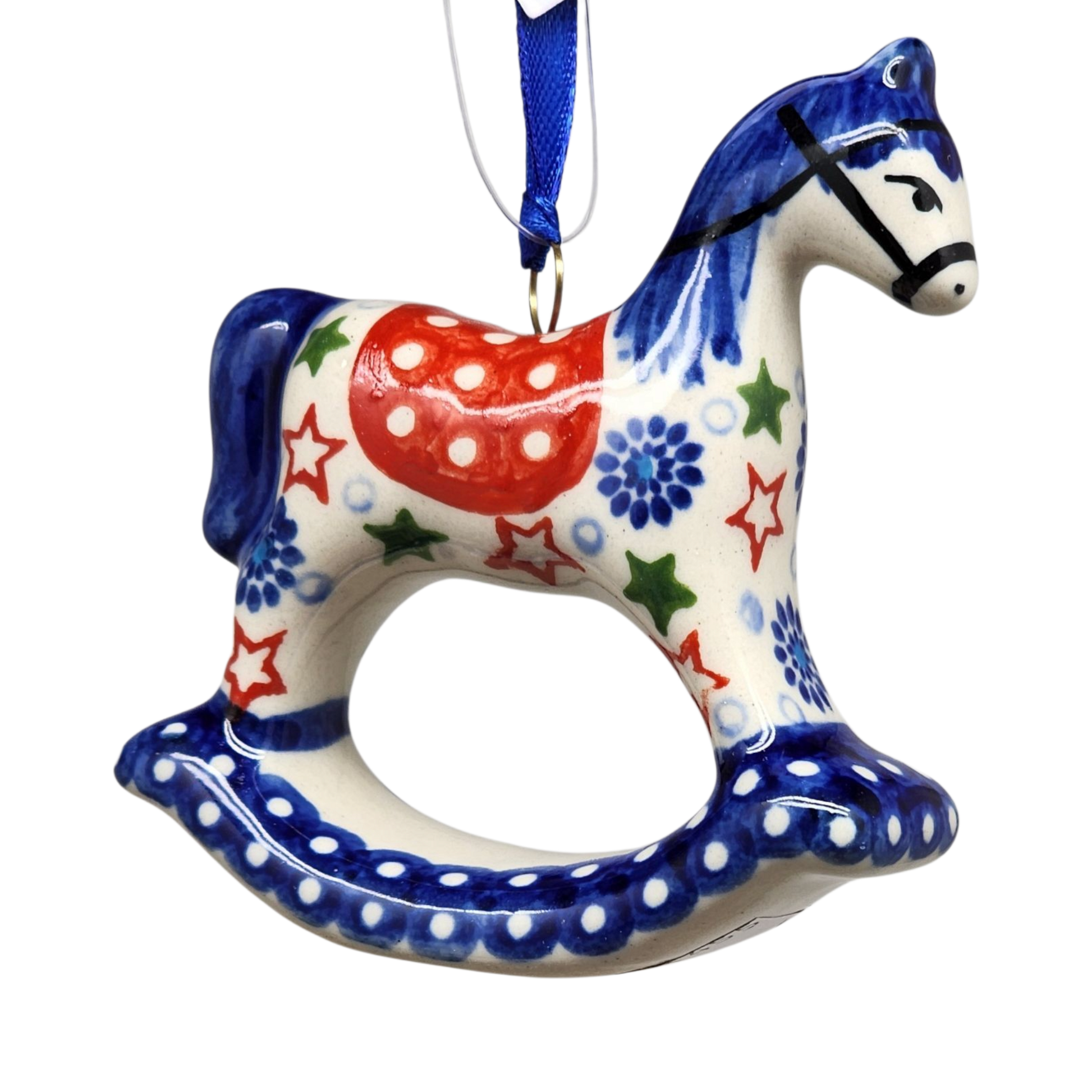 Rocking Horse Ornament - Festive Stars Pattern - - Christmas >> Ornaments >> Animals