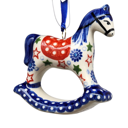 Rocking Horse Ornament - Festive Stars Pattern - - Christmas >> Ornaments >> Animals