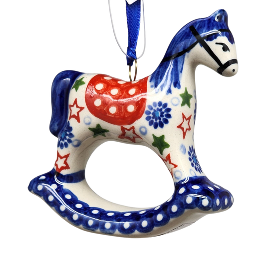 Rocking Horse Ornament - Festive Stars Pattern - - Christmas >> Ornaments >> Animals