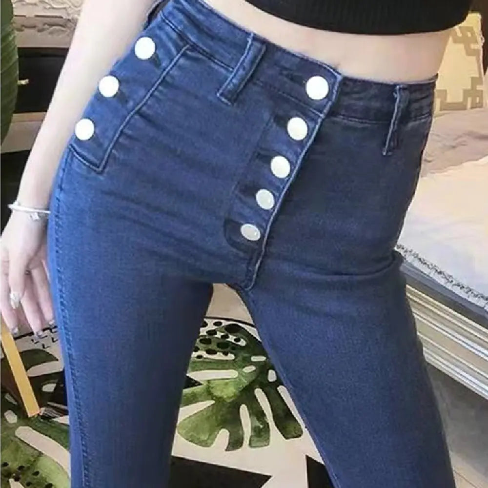 High Waist Button Down Thick Jeans for Women - Kia Day Design