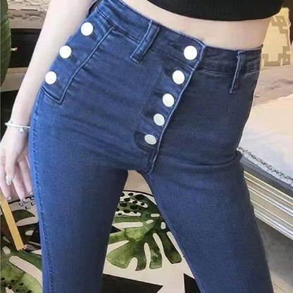 High Waist Button Down Thick Jeans for Women - Kia Day Design
