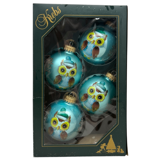 Krebs Value Glass Ball 4 pack - Powder Blue Owls - Default Title - Christmas >> Ornaments >> Glass