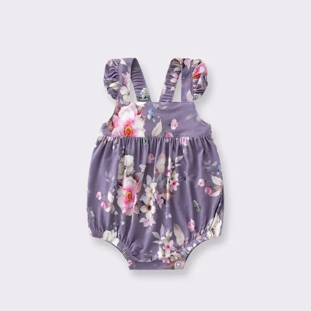 Bamboo Fiber Baby Zippered Romper purple Pink floral 18-24M 90cm