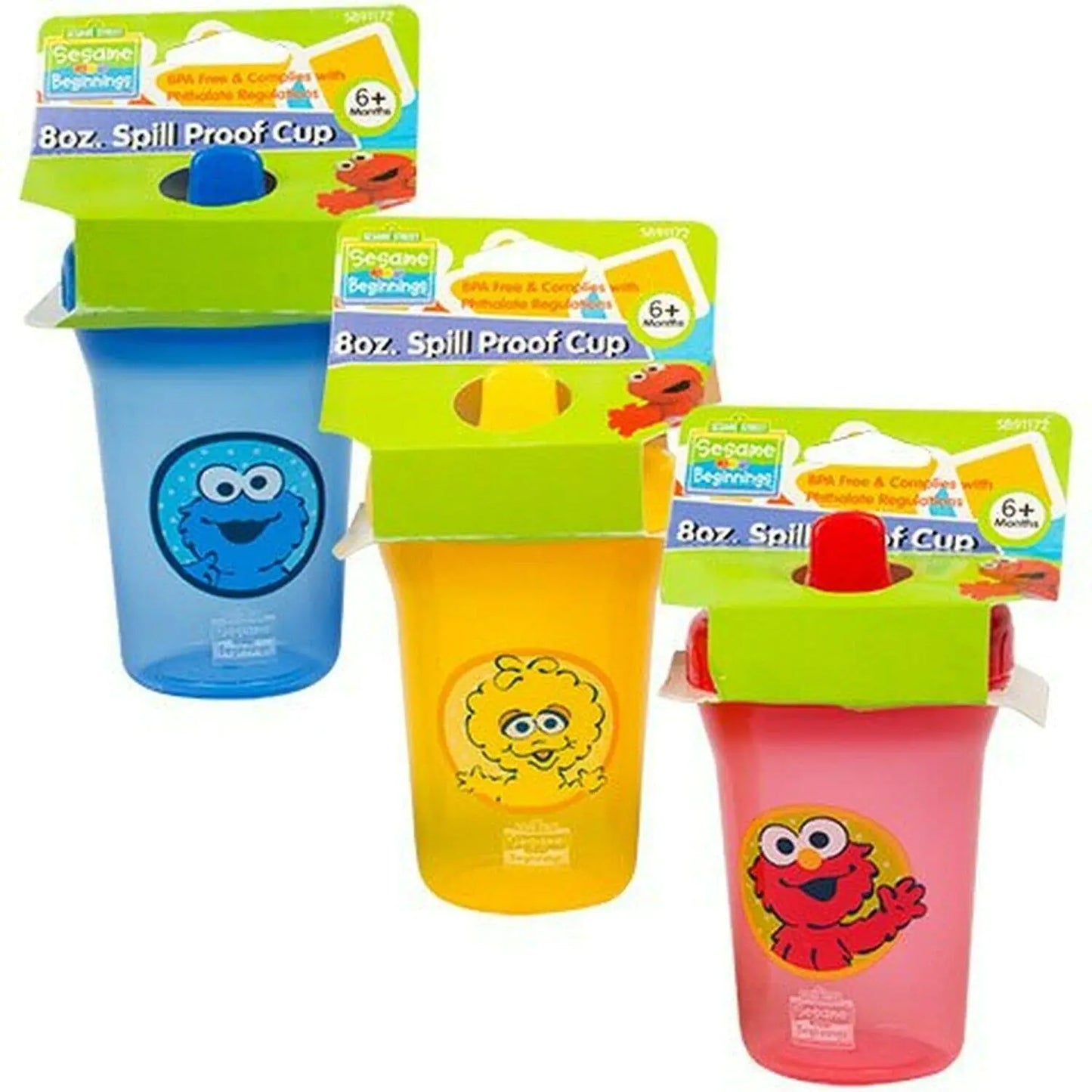 Sesame Street Sesame Beginnings 8oz. Spill Proof Cups 3-Pack - - sippy cups