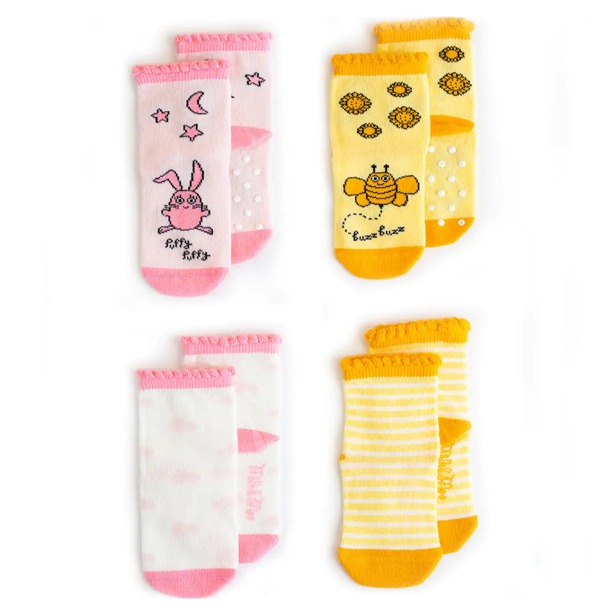 Milk&Moo Buzzy Bee and Chancin 4 Piece Baby Sock Set One size Multicolor Toddlers