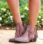 Fringe Ankle Boots with Studs and Chunky Heel - Purple 35 - boots