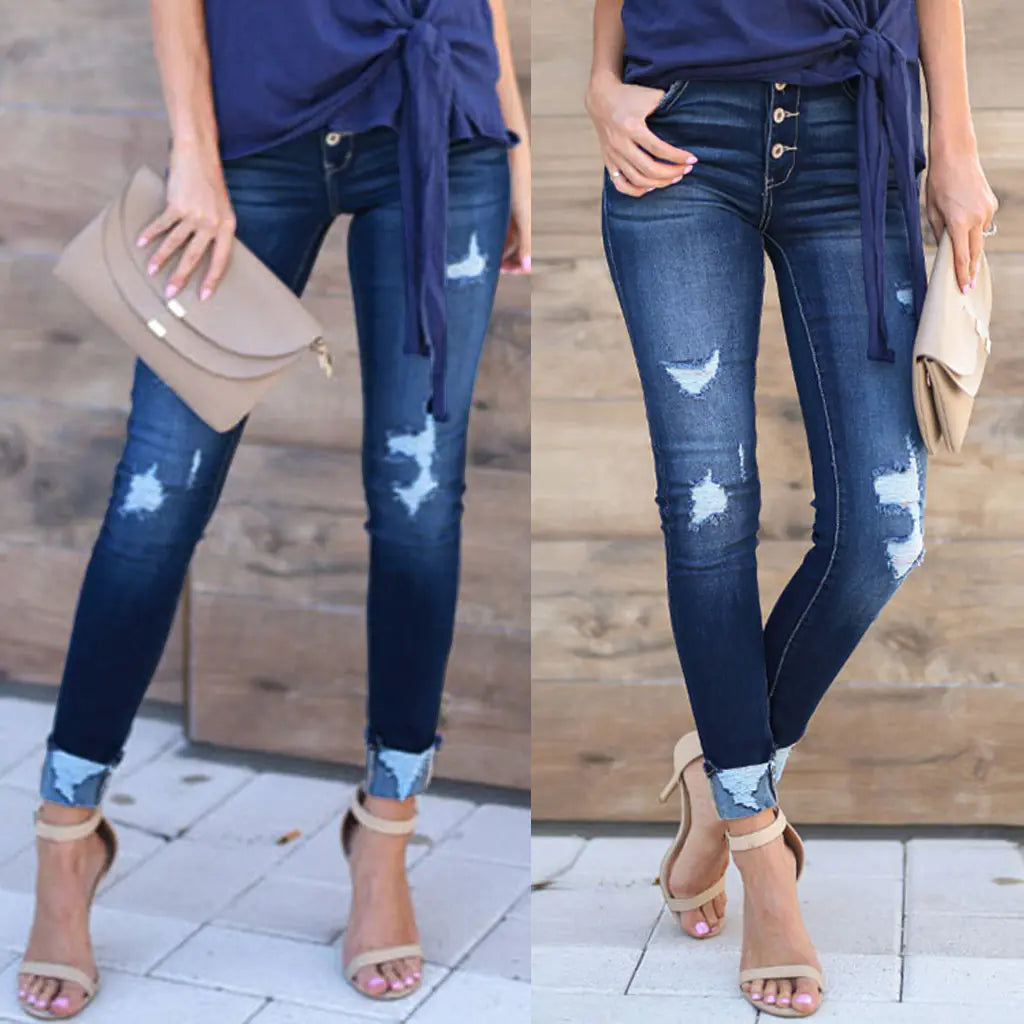 Pin Buckle Slim Fit Jeans Kia Day Design