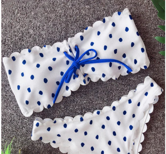 Polka Dot Printed Bikini Set - - bikini