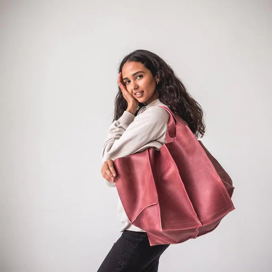 Vintage Oil Wax Leather Large Capacity Shoulder Bag - Pink - shoulder bag