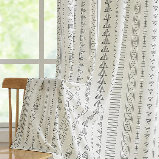 Light Filtering Black and White Geometric Linen Curtains 96 Inches Long Curtain Panels Grommet Top 2 Panels - Kia Day Design